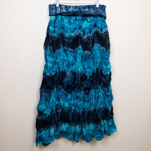 Solitaire blue tie dye gathered tiered maxi skirt-L